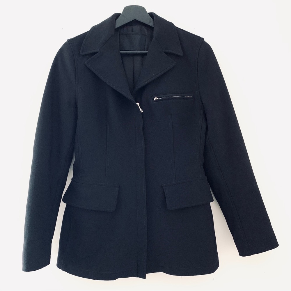 PRADA Authentic Notch-Collar Zip-Up Black Coat Size M
